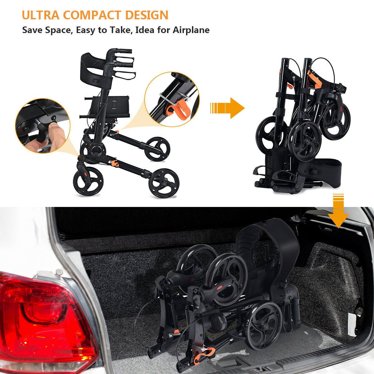 Lightweight Aluminium Folding Walking Mobility Aid with 4 Wheels