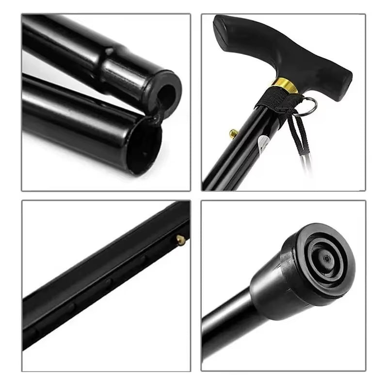 Adjustable Telescopic Portable Folding Aluminum Alloy Walking Stick Hiking Stick Non-Slip Elderly Walking Crutches