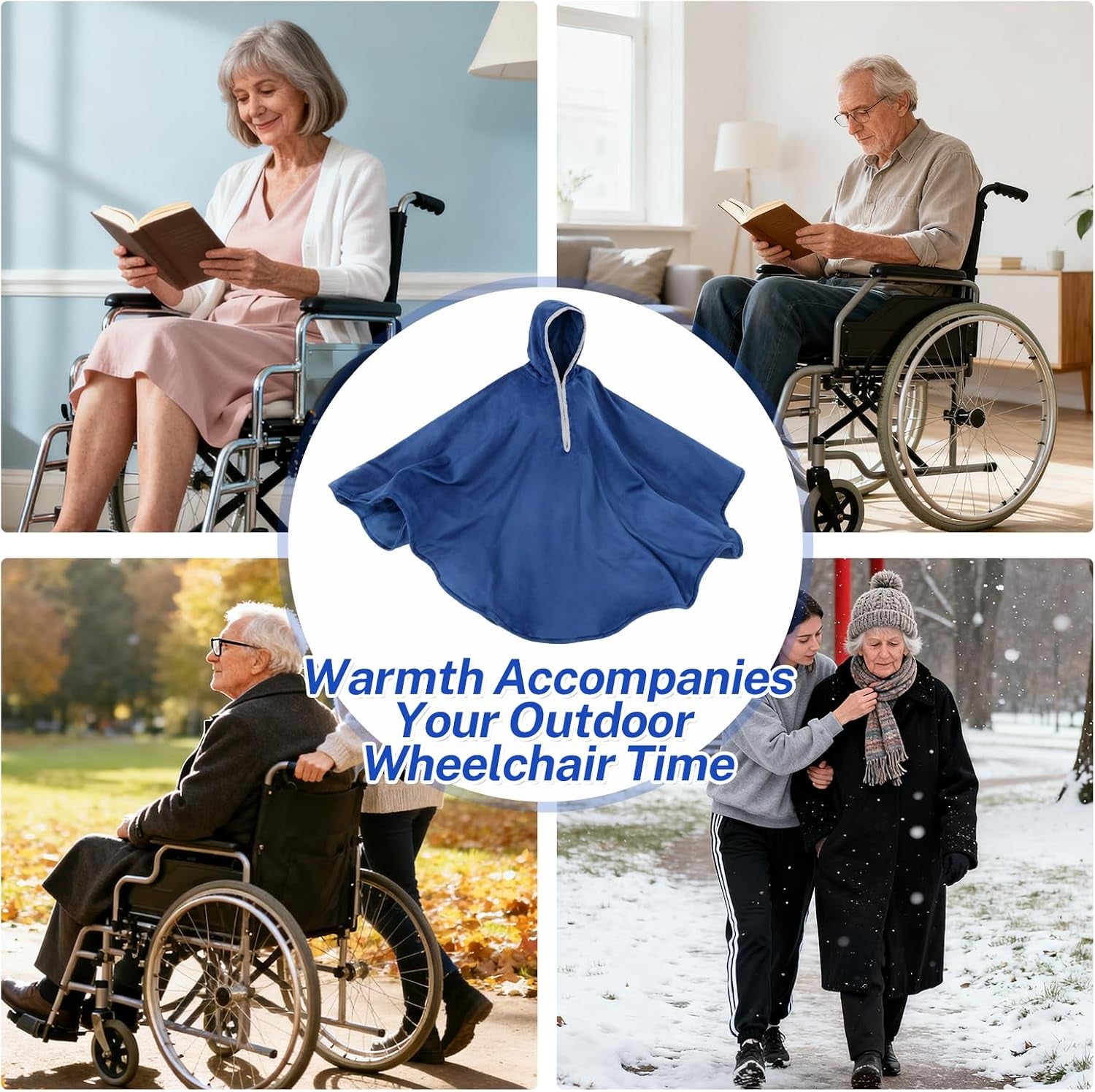 Wheelchair Windproof and Warmth，Hooded, Zipped with 2 Pockets, Double - Layer Soft Fleece,Soft & Skin - Friendly,Perfect for Keeping Wheelchair Users Cozy