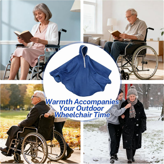 Wheelchair Windproof and Warmth，Hooded, Zipped with 2 Pockets, Double - Layer Soft Fleece,Soft & Skin - Friendly,Perfect for Keeping Wheelchair Users Cozy