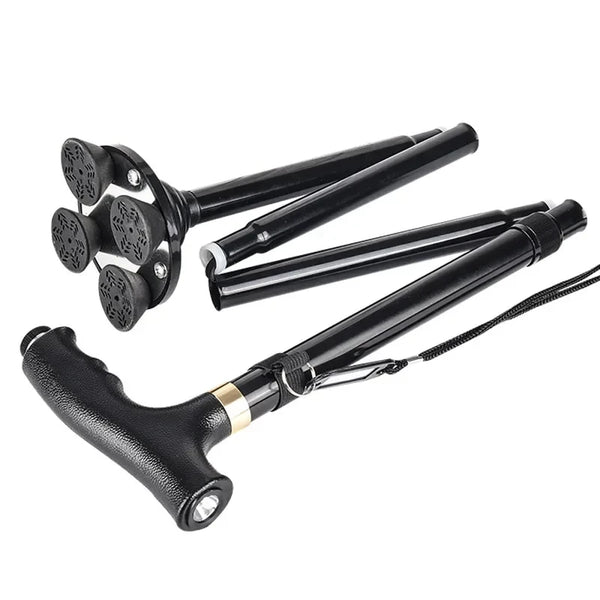 Walking Cane for Seniors - Adjustable Double Handle, 10-Height Quad Cane with Shock Absorption, Lightweight Mobility Aid