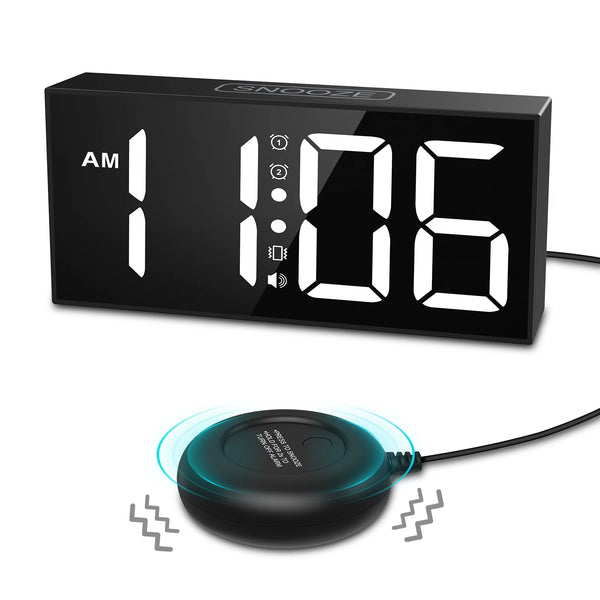 Vibrating Alarm Clock 7.5'' Large Display LED Clock Loud Alarm Clock with Bed Shaker for Heavy Sleepers Hearing Impaired