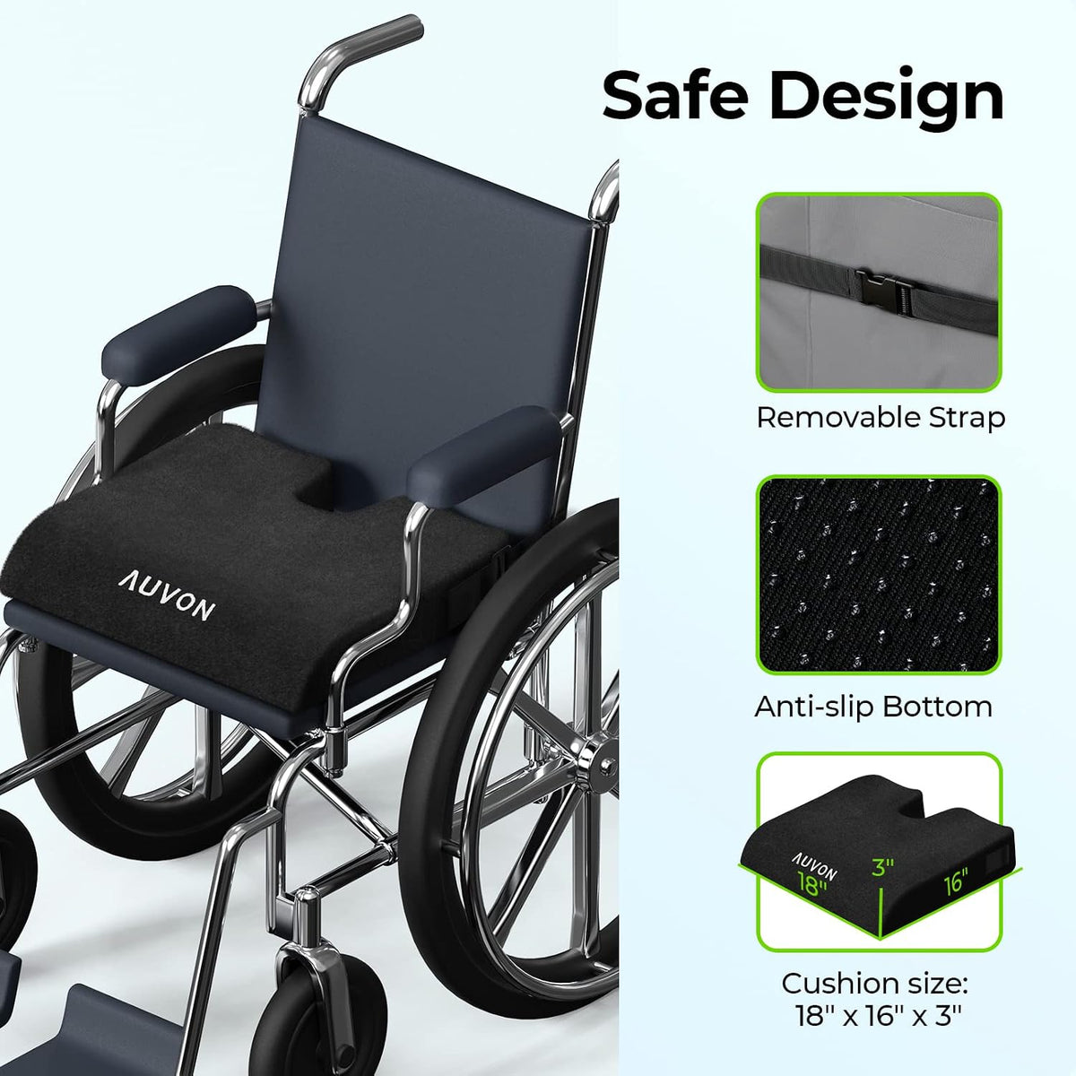 Wheelchair Seat Cushion, Thigh Slope Design for Long Sitting Comfort