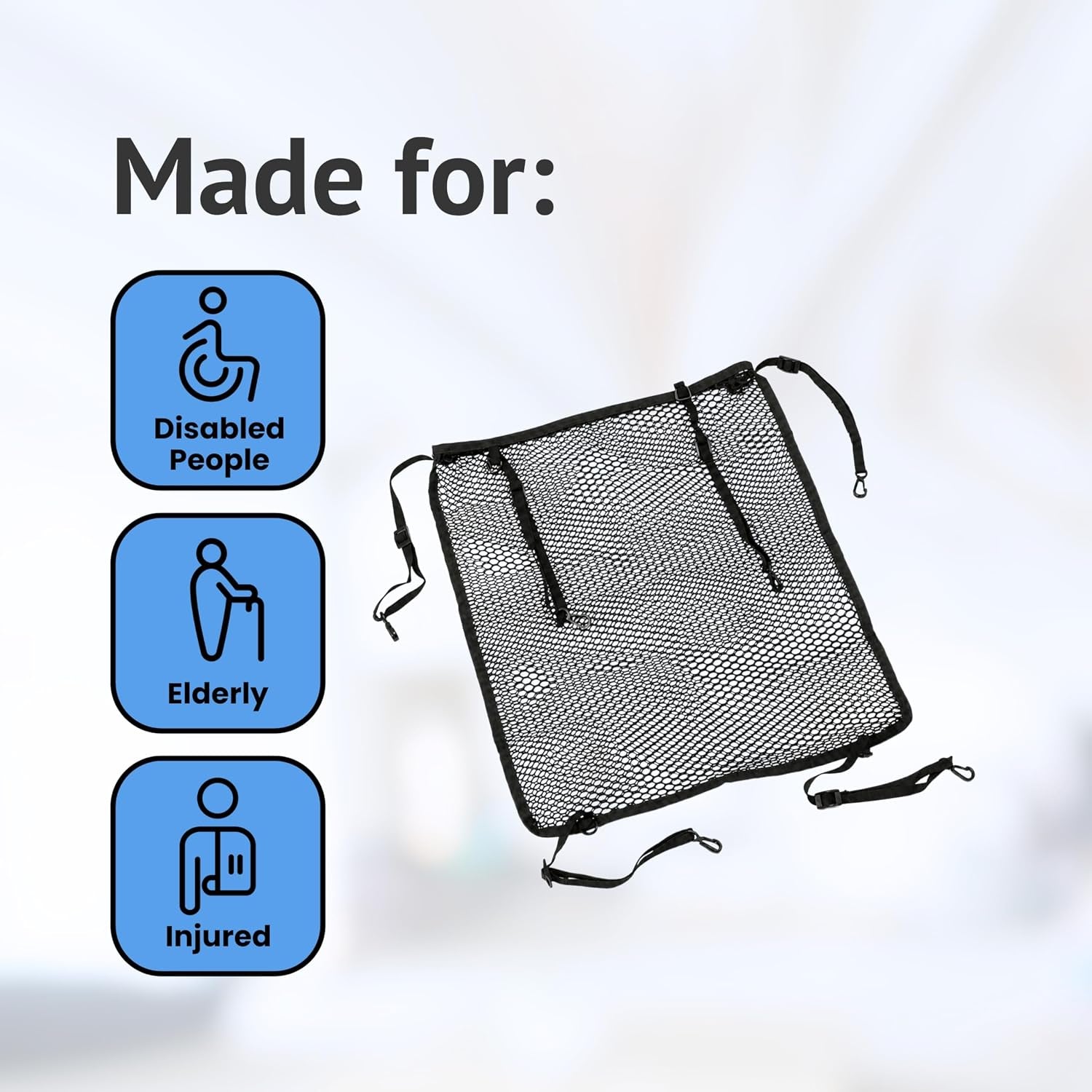 Net Bag for Walking Frames and Rollers, Large Easy Clip on Carrying Bag Attachment for Walkers, Mobility Aid for Elderly, Disabled and Handicapped Users