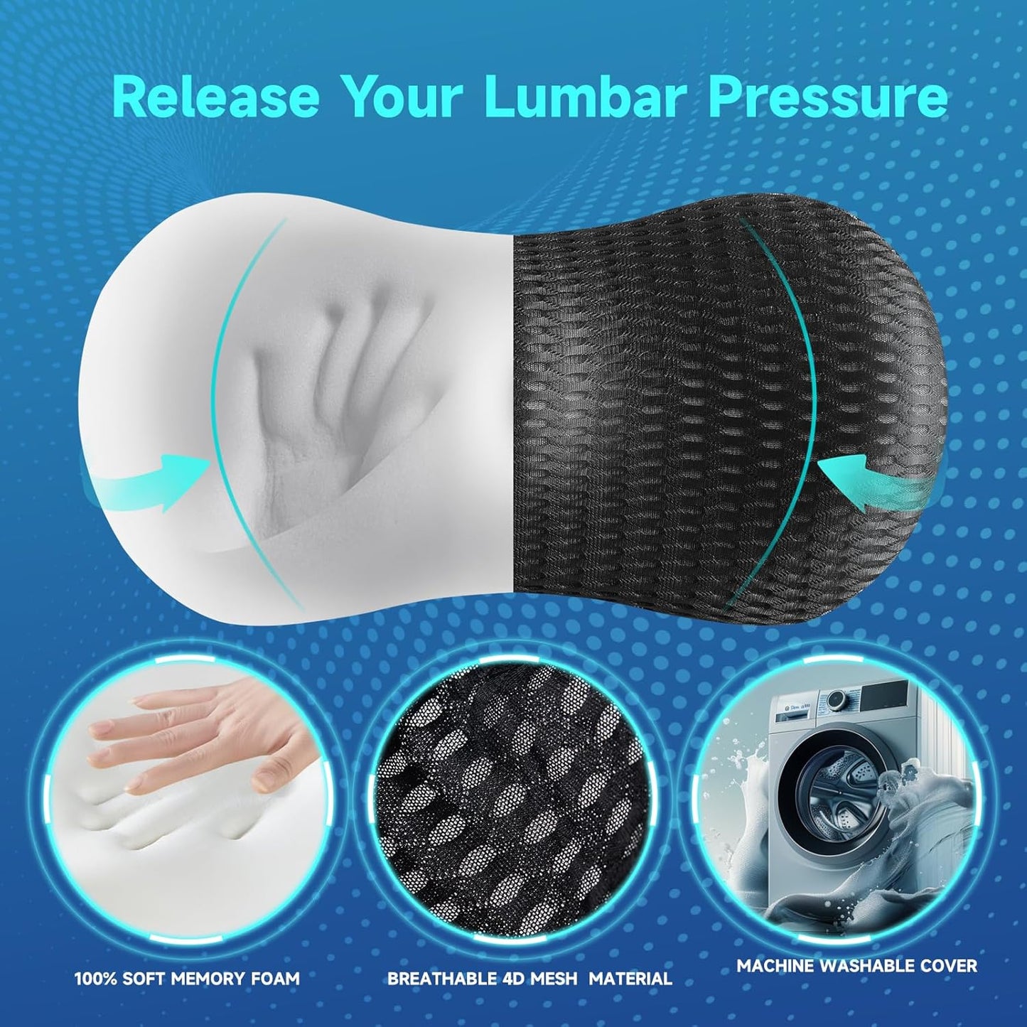 Lumbar Support Pillow for Office Chair, Car Lumbar Pillow, Memory Foam Back Support Cushion with Breathable 3D Mesh Back Support for Office Chair Back Support Backrest 3D-Small