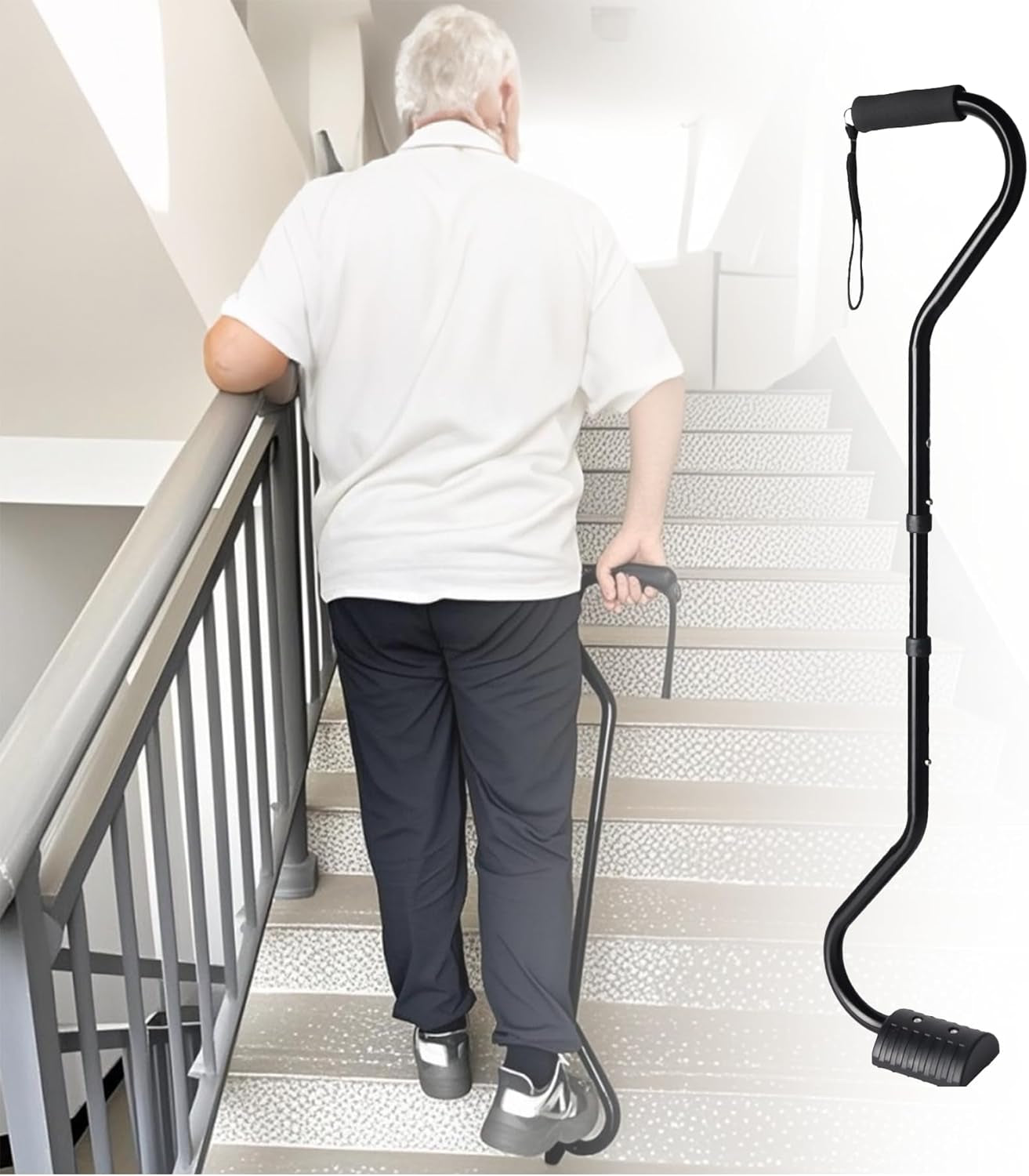Stair Climbing Cane with Leg Lifter, Adjustable Mobility Aid for Seniors | Stair Climbing Assist Cane with Foot Platform. Compact Foldable Design. Fits 5' to 6'2". 280Lb Capacity. Great for Seniors.