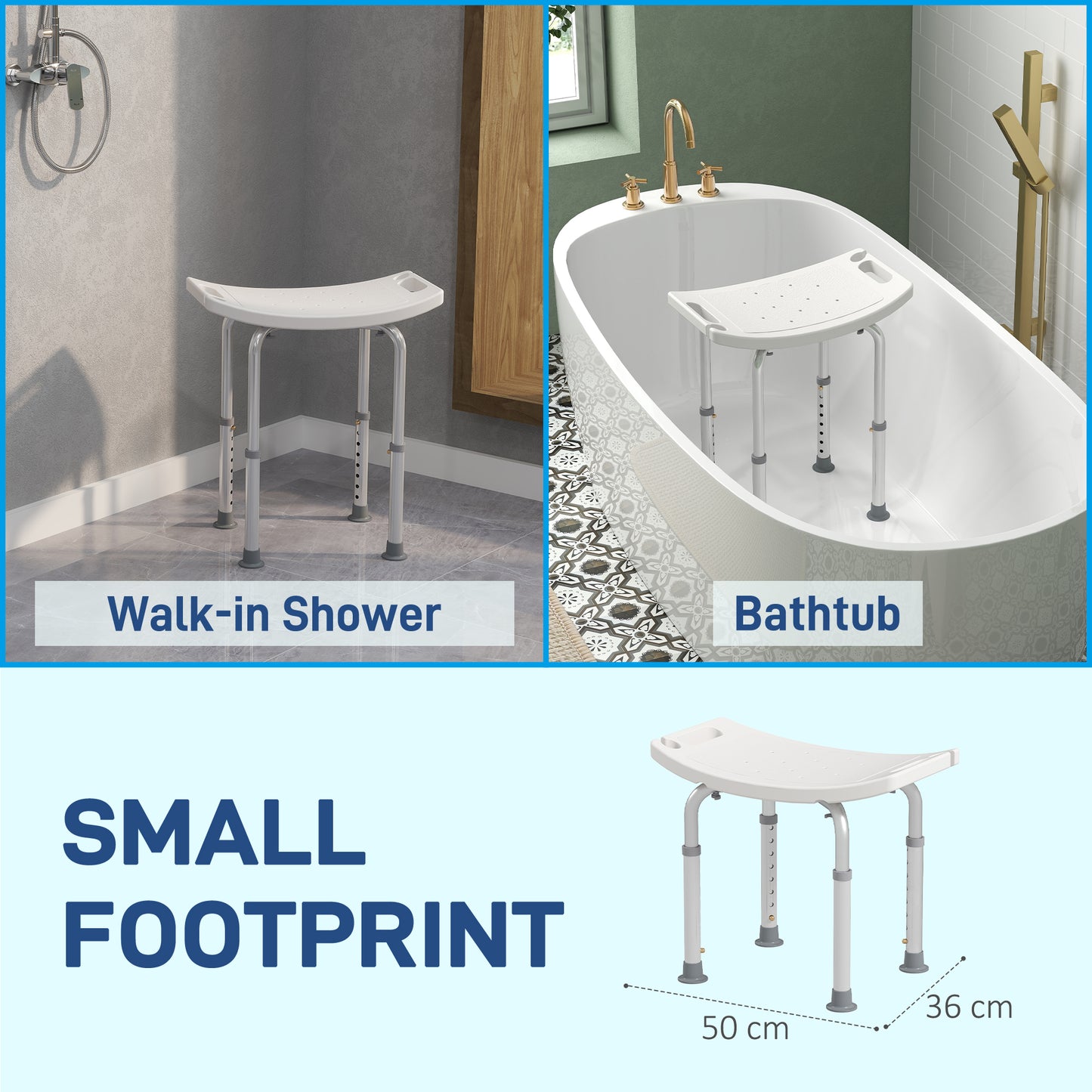 Height Adjustable Shower Stool W/ Non-Slip Foot Pads for Elderly Disabled
