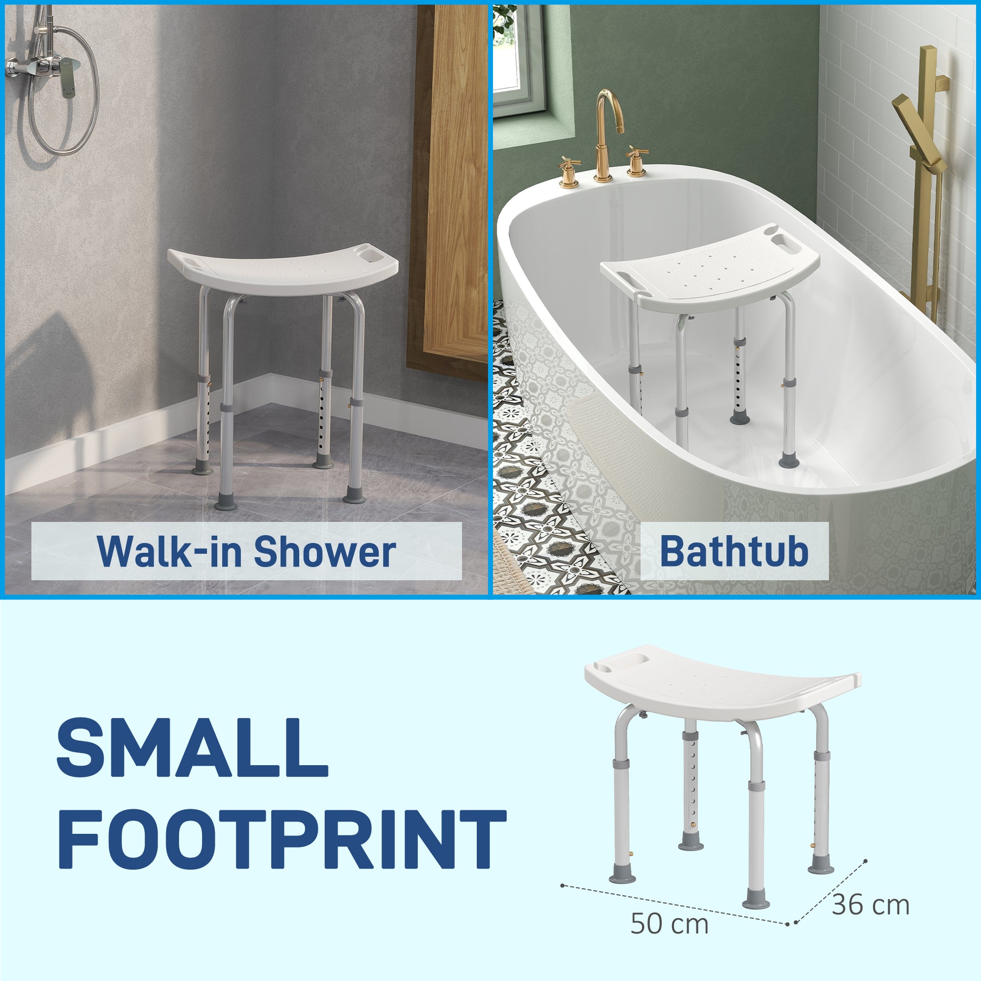 Height Adjustable Shower Stool W/ Non-Slip Foot Pads for Elderly Disabled