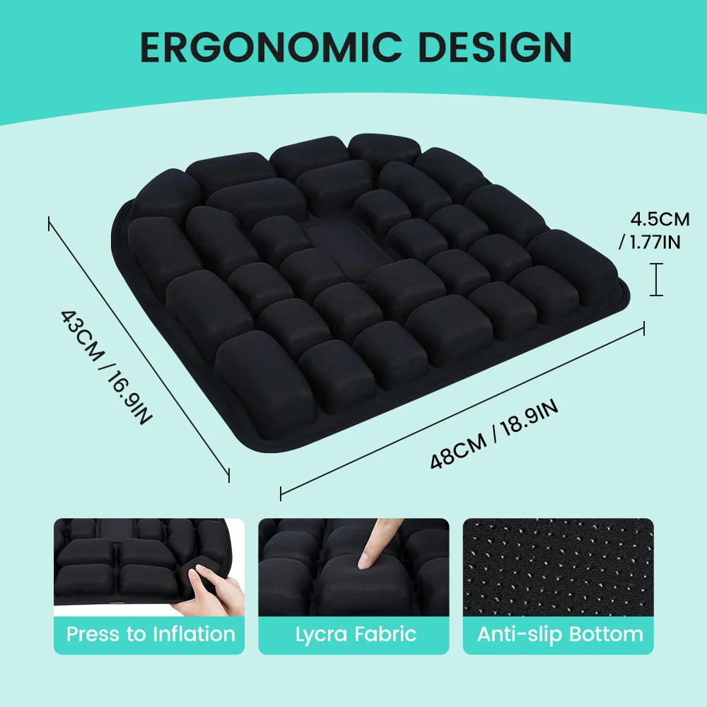 Ergonomic 3D Air Cushion - Adjustable Inflatable Lumbar Support Pad for Office Chairs, Vehicles, and Wheelchairs