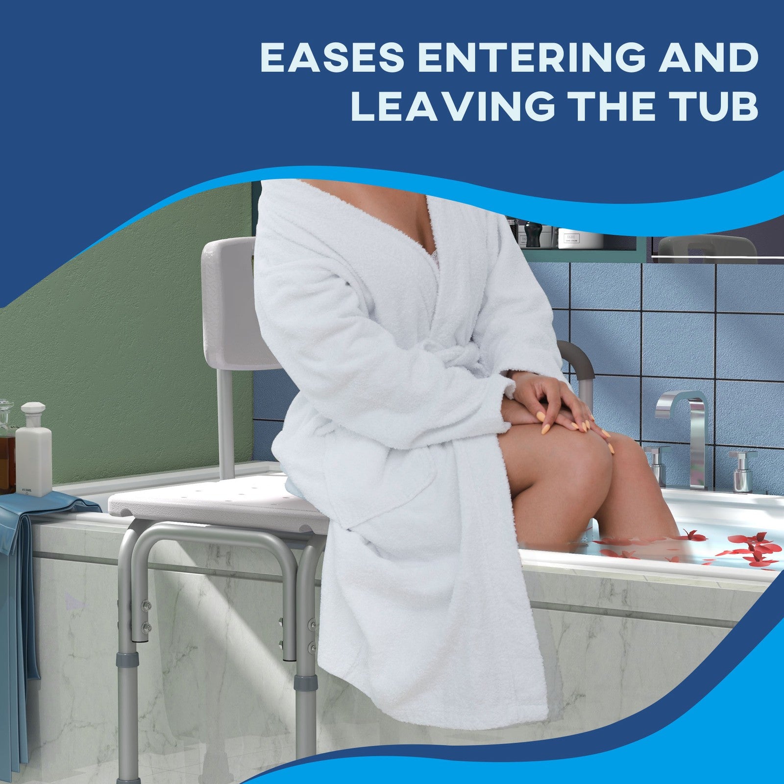 Non Slip Bath Transfer Bench for Elderly with Adjustable Height 300Lbs Capacity
