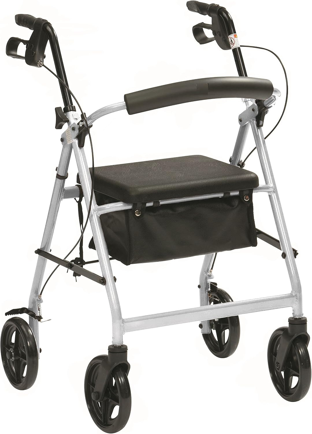 Ultra Lightweight Folding Rollator Wheeled Walker Walking Frame with Brakes, Seat and Bag - Only 5.8Kg, 15Cm Wheels - Choice of Colours (Silver)