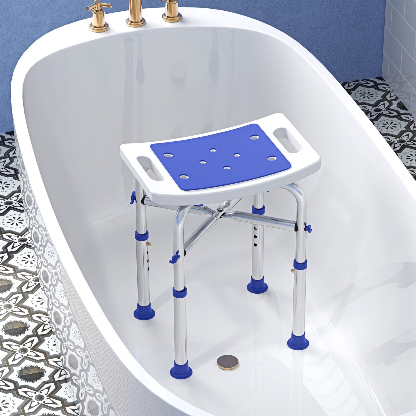 HOMCOM Adjustable Shower Stool with Foot Pads for Elderly Disabled Purple