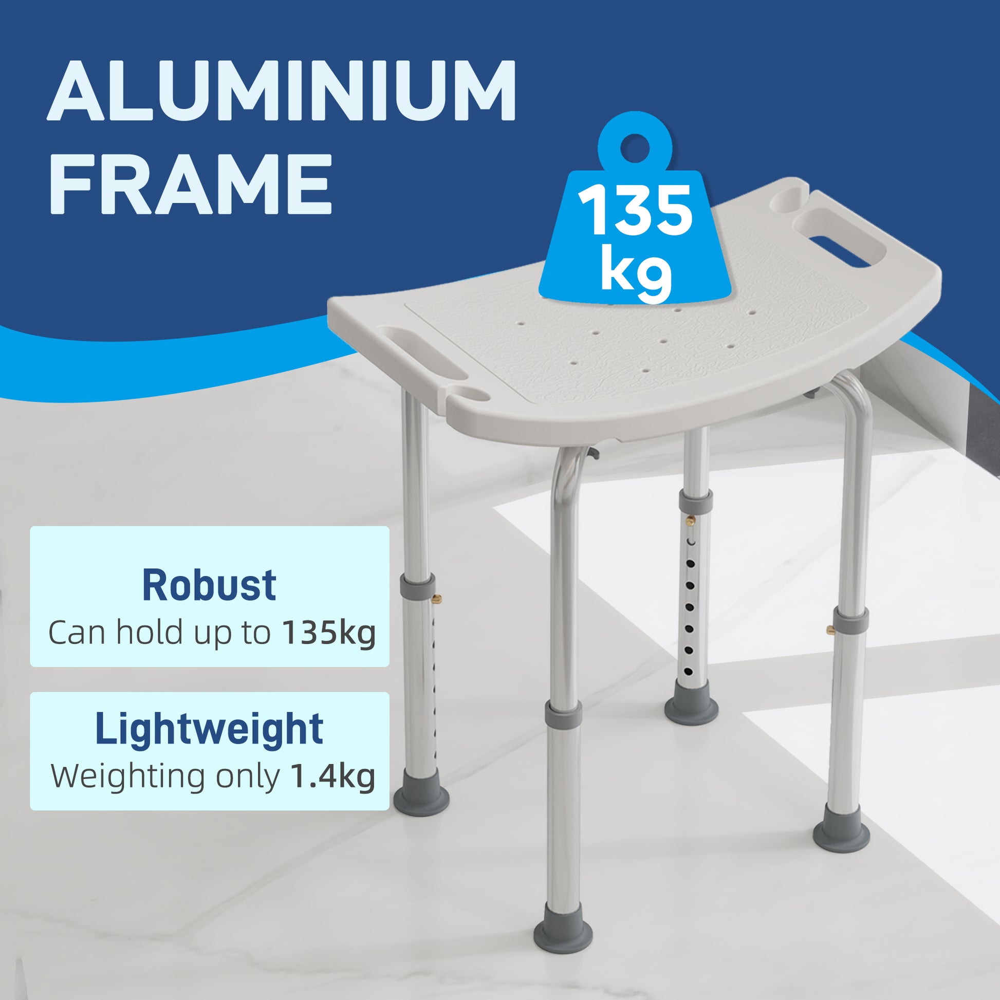 Height Adjustable Shower Stool W/ Non-Slip Foot Pads for Elderly Disabled