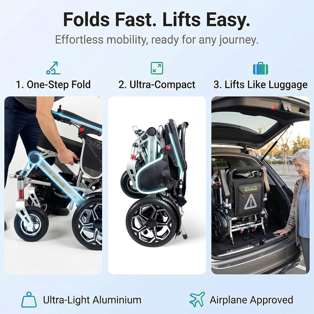 Free to Be Ultra Lightweight Folding Electric Wheelchair Aluminium