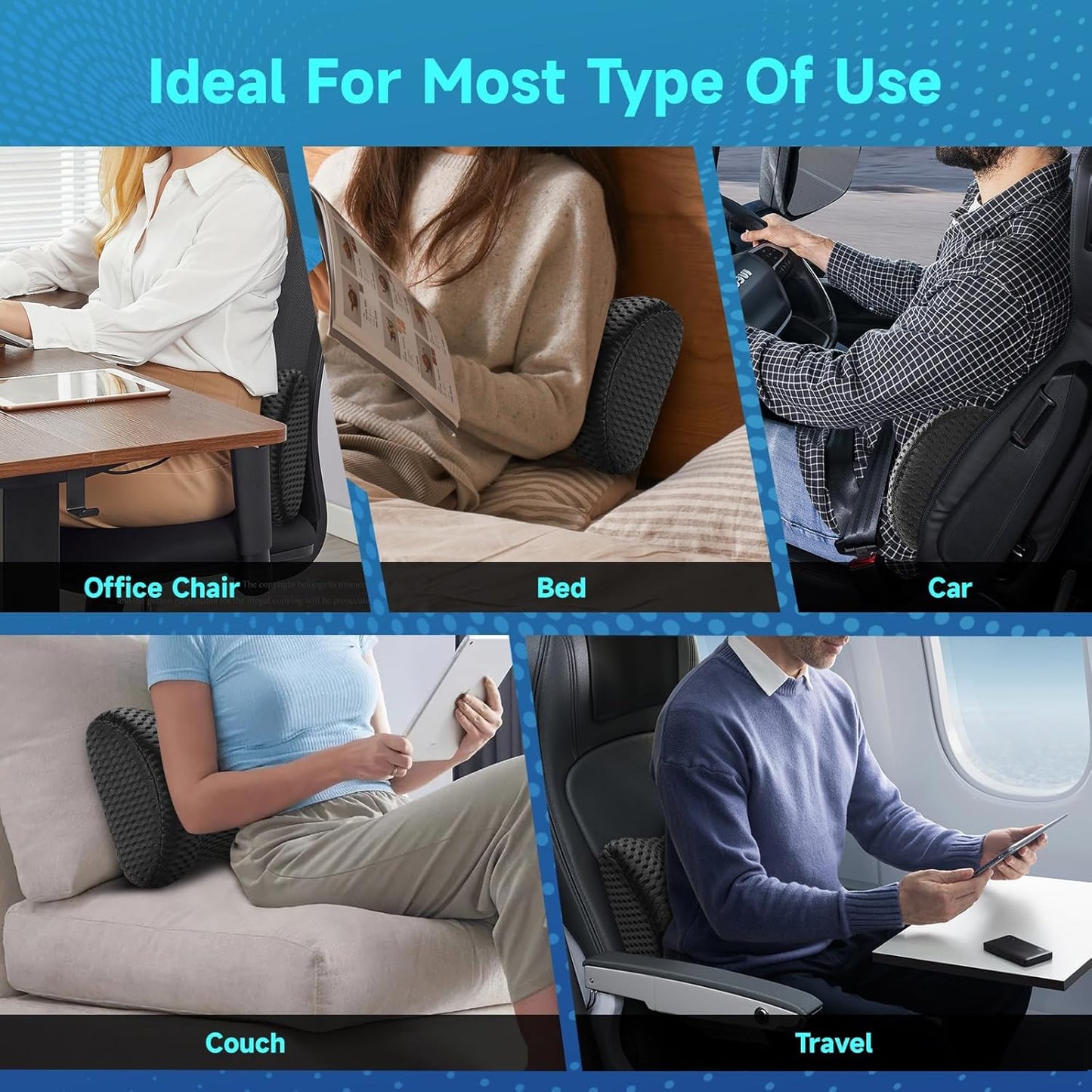 Lumbar Support Pillow for Office Chair, Car Lumbar Pillow, Memory Foam Back Support Cushion with Breathable 3D Mesh Back Support for Office Chair Back Support Backrest 3D-Small