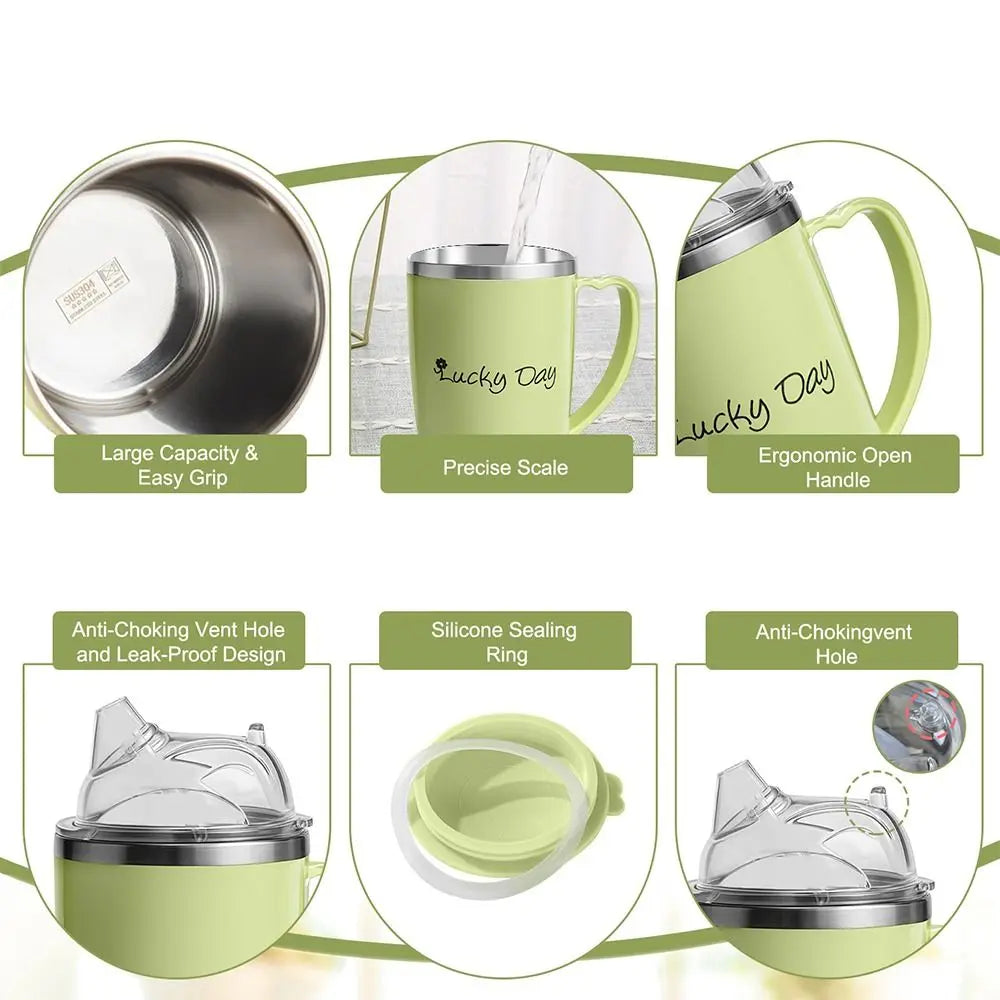 Creative 350Ml Drinking Aids Sippy Cup Stainless Steel anti Choke Straw Cup Easy-Clean Spill Proof Elderly Feeding Cup