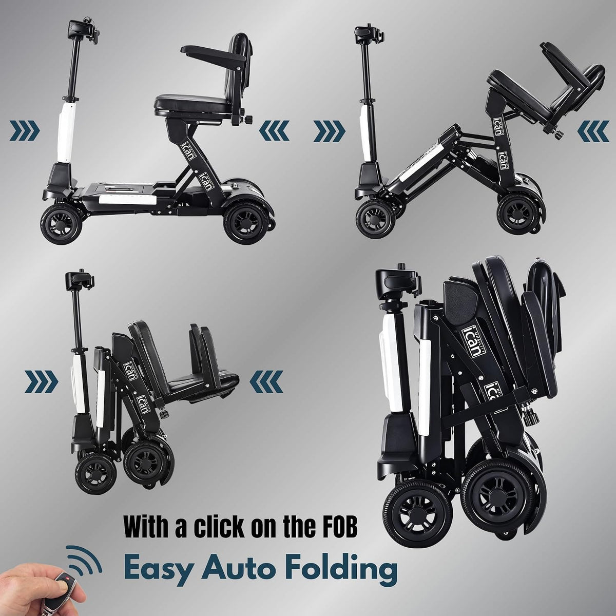Easyfold X-12 2026 Automatic Folding Mobility Scooter – Lightweight 22Kg and Battery, Automatic Fold, Long Range, LED Display – Portable Mobility Scooter, Class 2, UK Regulated (White)