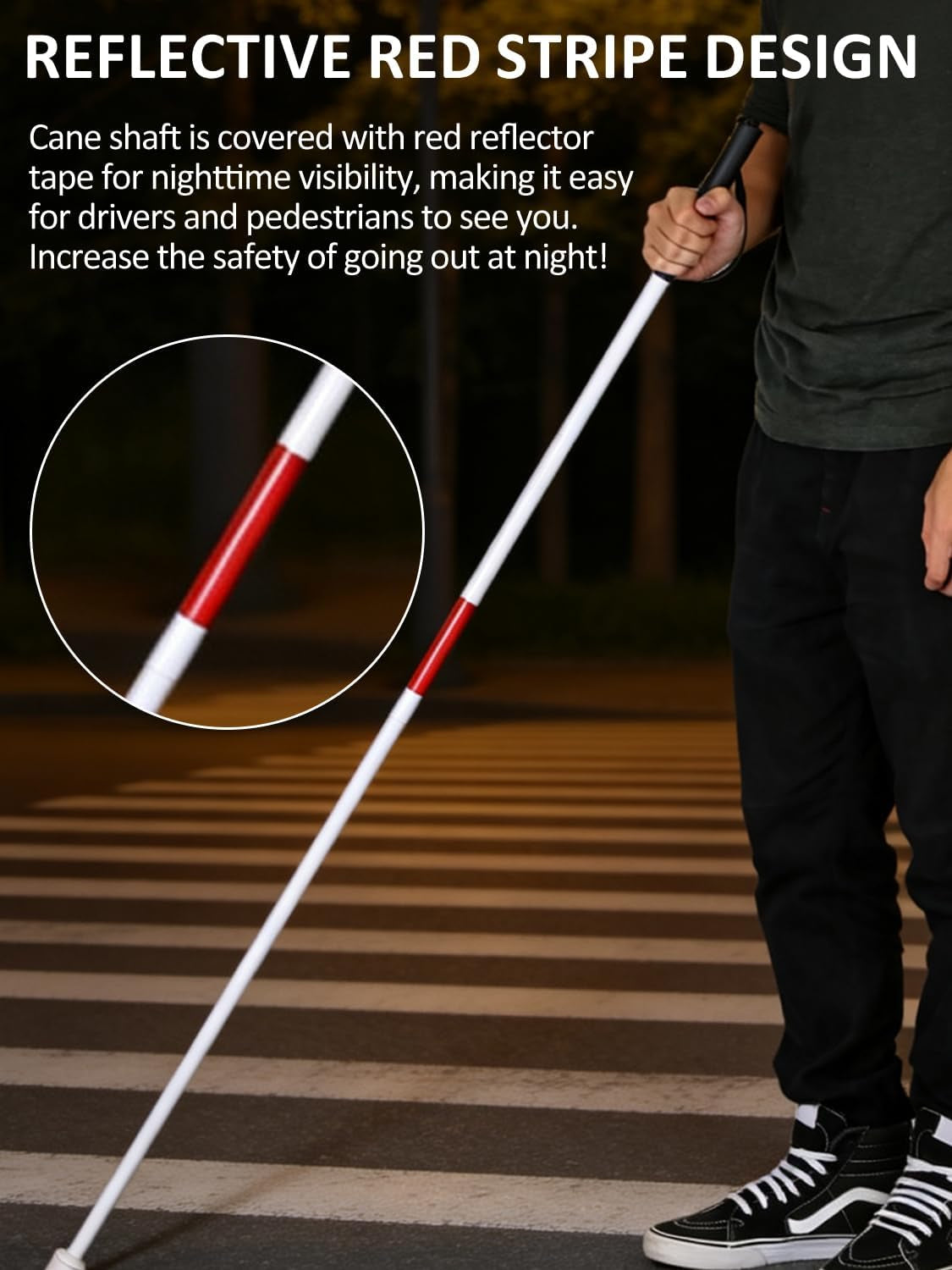 Folding Blind Cane, 127Cm / 50Inch Folding Walking Stick, Aluminium Alloy Walk Stick for Blind