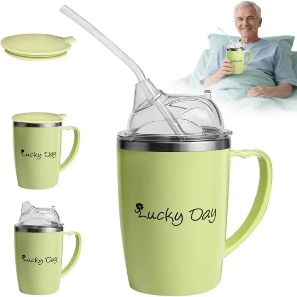 Creative 350Ml Drinking Aids Sippy Cup Stainless Steel anti Choke Straw Cup Easy-Clean Spill Proof Elderly Feeding Cup