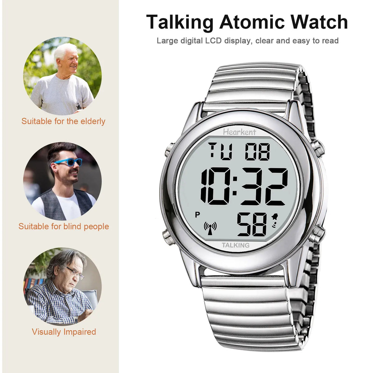 Man'S Watch for Blind Atomic Talking Watch German/English Radio Controlled Elderly Clock Watch with Alarm Wrist Watches