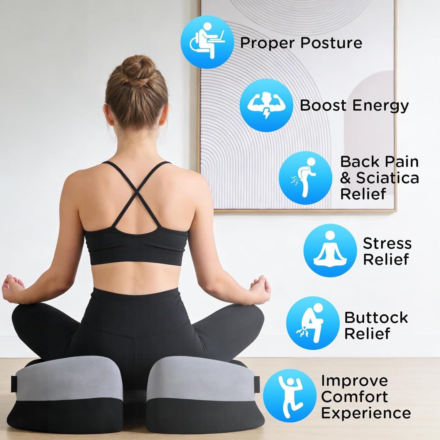 Seat Cushions for Tailbone Sciatica Pain Relief,Coccyx Cushion Orthopedic Memory Foam Seat Non-Slip Base&Locking Buckles,Ergonomic Hip Back Support for Office Chair,Car Driving
