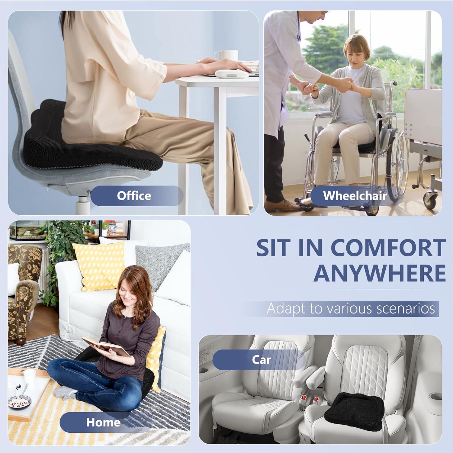 Gel Seat Cushion for Office Chair, Car Seat Cushion Chiar Ergonomic Anti-Slip Gel Non-Slip Seat Back Butt Support Cushion, Tailbone, Sciatica Long Sitting Tailbone Pain Relief