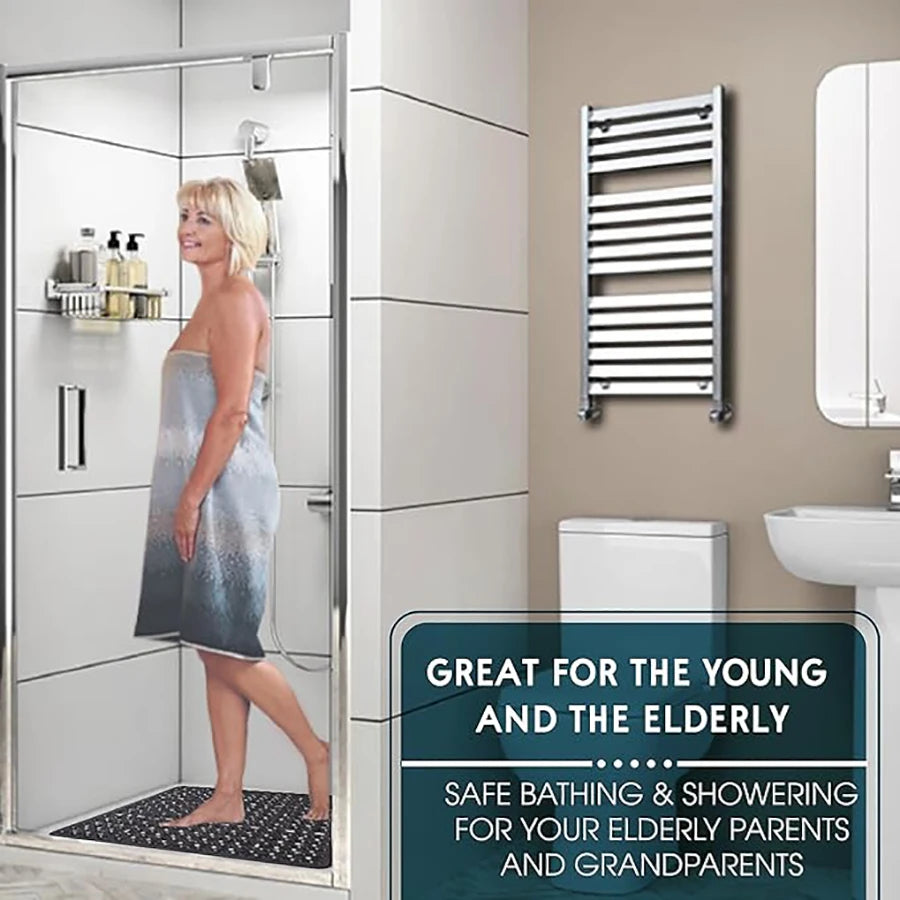Square Bath Mat, Non-Slip Bath Mat with Suction Cups, Bath Mat, Drainage Holes, Machine Washable