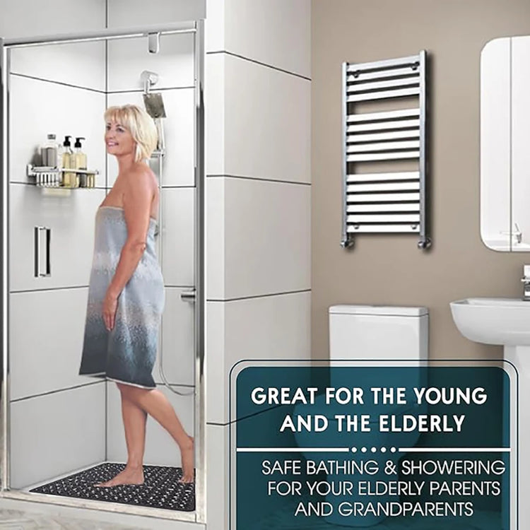 Square Bath Mat, Non-Slip Bath Mat with Suction Cups, Bath Mat, Drainage Holes, Machine Washable