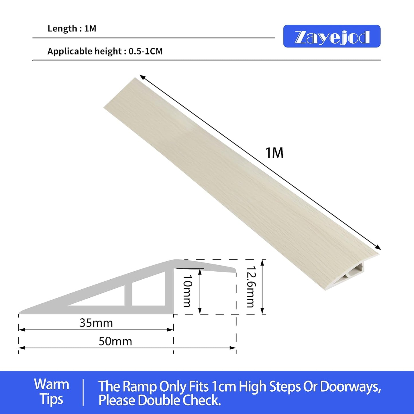 1 M Adhesive Door Threshold Ramp 5 Mm-10 Mm (H) PVC Transition Strips Floor Threshold Ramp, Width 5 Cm, Beige Wood Grain (Two Sides Adhesive)