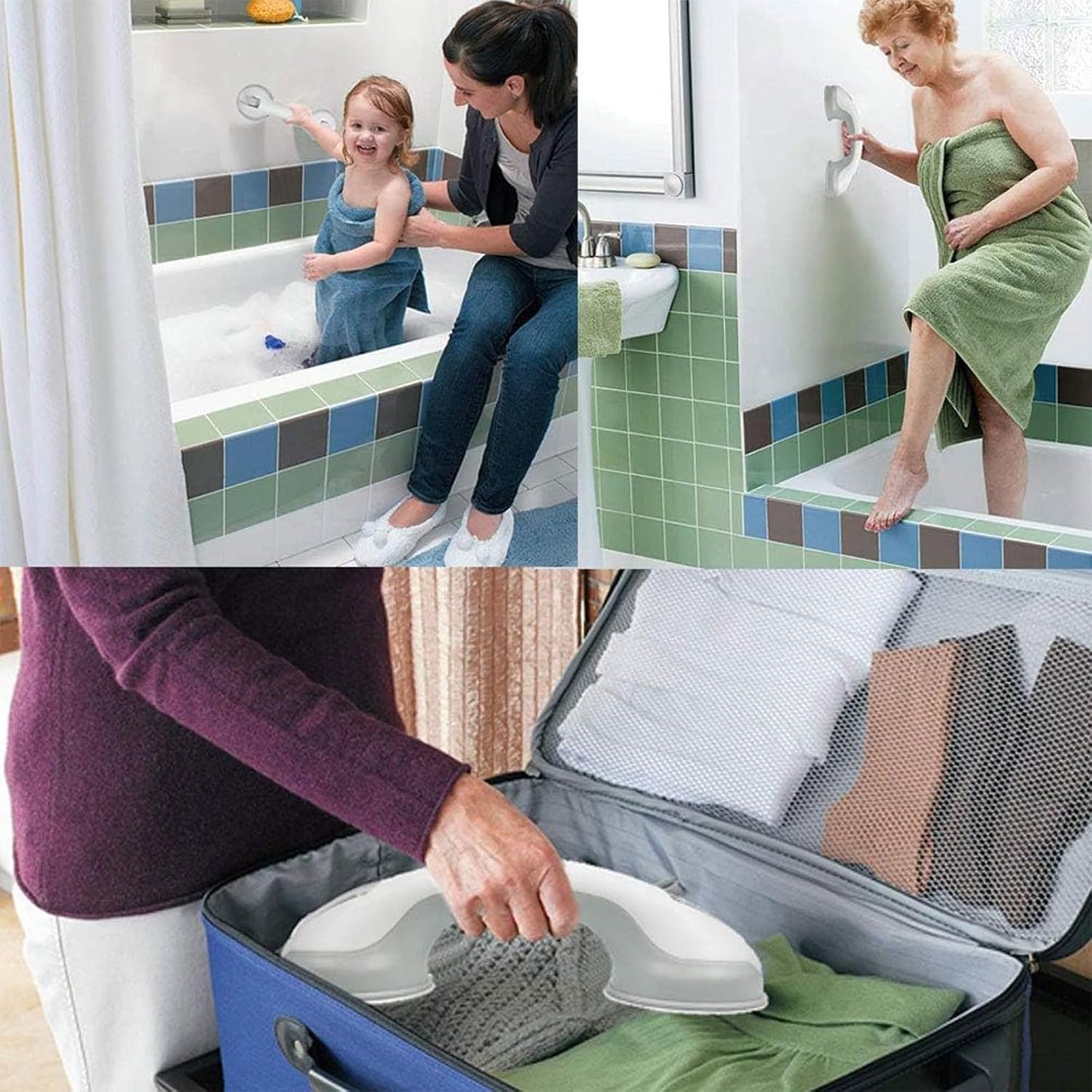Suction Grab Rails for Bathroom, Elderly Suction Shower Handle | 1Pack, Strong Suction Cups, Tool-Free Installation, Portable, Shower Safety Aids Support, Bathroom, Elderly, Disability