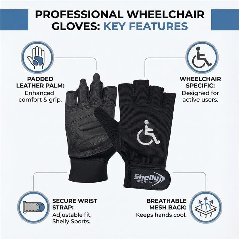 Wheelchair Gloves Real Leather Palm Gloves Mobility Padded Gloves Breathable, Fingerless Bike Gloves with Anti-Slip Grip Lightweight Cycling Gloves, Multicolor, M