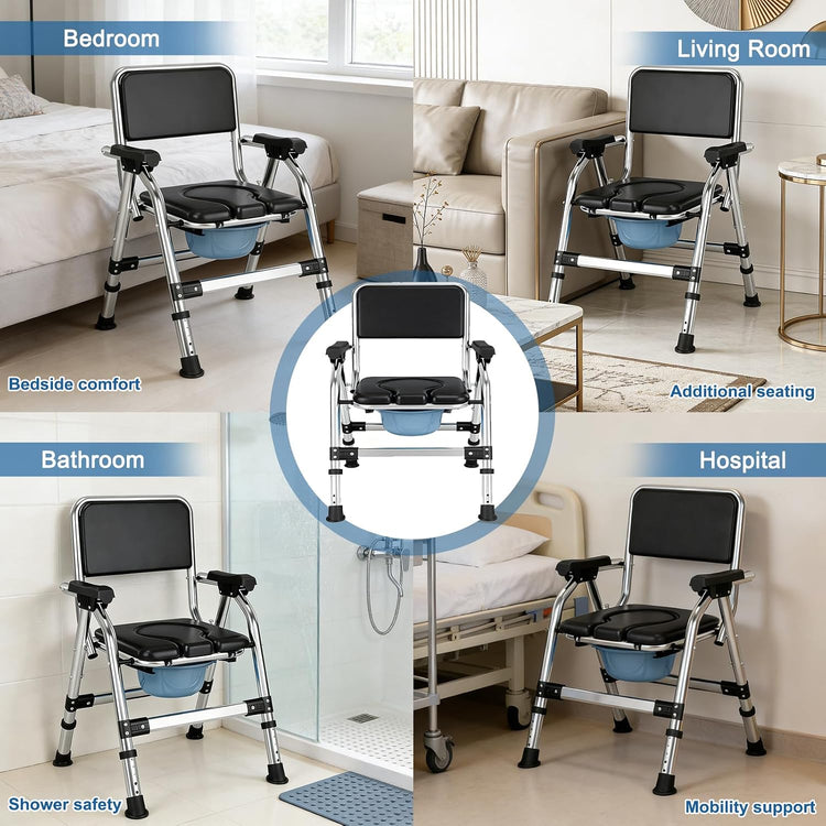 Bedside Commode Toilet Chair, Folding, Padded, Height Adjustable