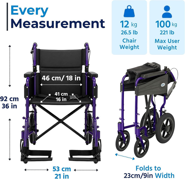 Compact Lightweight Wheelchair for Adults, Folding Wheelchair - Purple