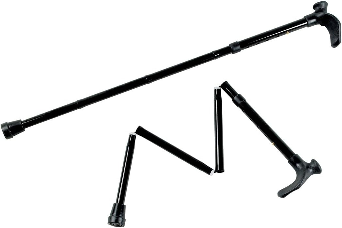 Contoured Grip Sticks, Folding Walking Stick with Black Shaft, Ergonomic Handle Design for Those with Weak Grasp or Arthritis, 825-925 Mm, Left Hand (Eligible for VAT Relief in the UK)