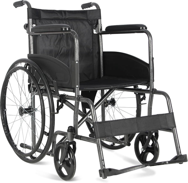 Folding Lightweight Self Propelled Steel Wheelchair with Brakes, Extra Wide Seat (20") Lap Strap, Removable Foot Rests and Side Panels for Privacy. Indoor and outside Use