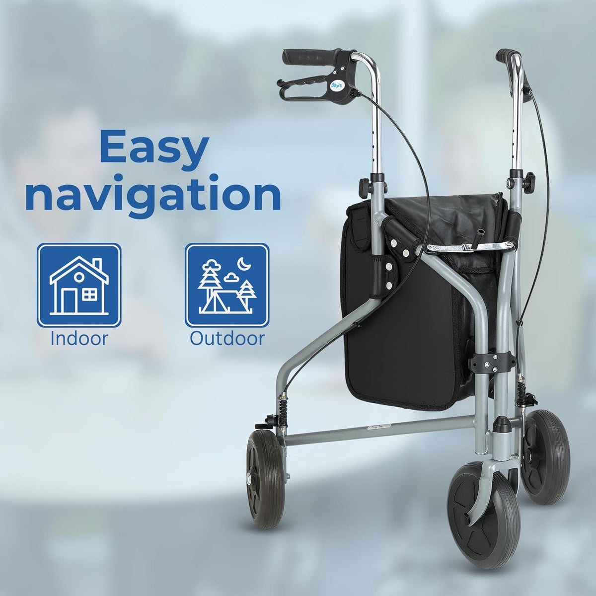 Tri Wheel Folding Walker, Height Adjustable, Blue