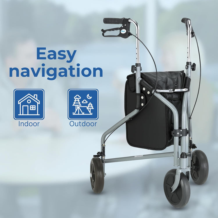 Tri Wheel Folding Walker, Height Adjustable, Blue