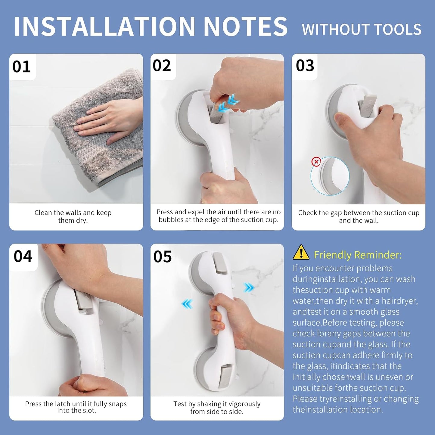Suction Grab Rails for Bathroom, Elderly Suction Shower Handle | 1Pack, Strong Suction Cups, Tool-Free Installation, Portable, Shower Safety Aids Support, Bathroom, Elderly, Disability