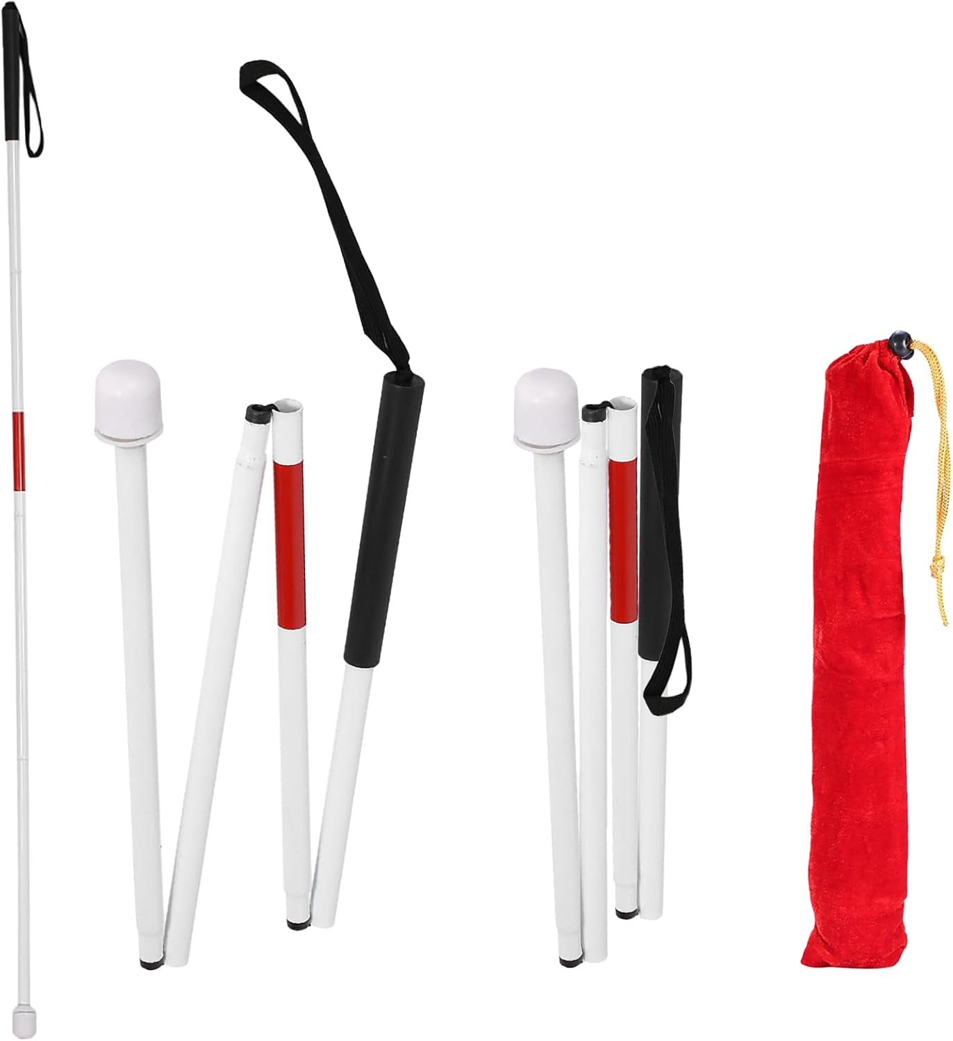 Folding Blind Cane, 127Cm / 50Inch Folding Walking Stick, Aluminium Alloy Walk Stick for Blind
