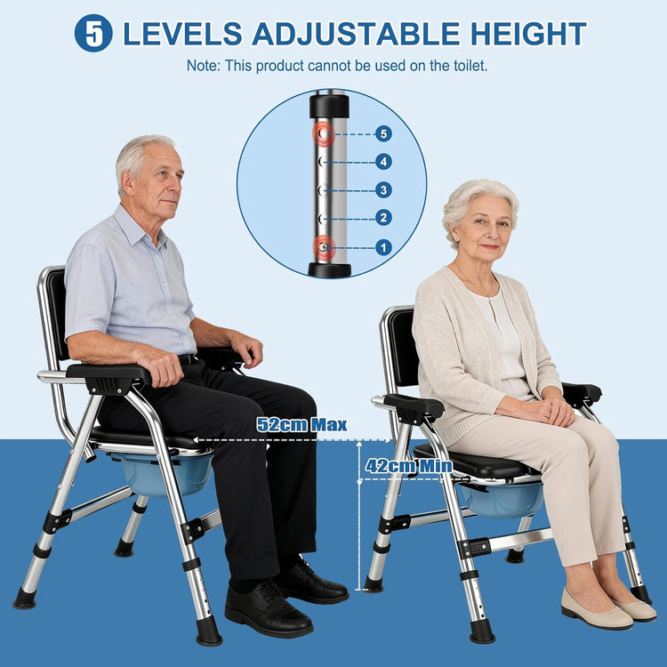 Bedside Commode Toilet Chair, Folding, Padded, Height Adjustable